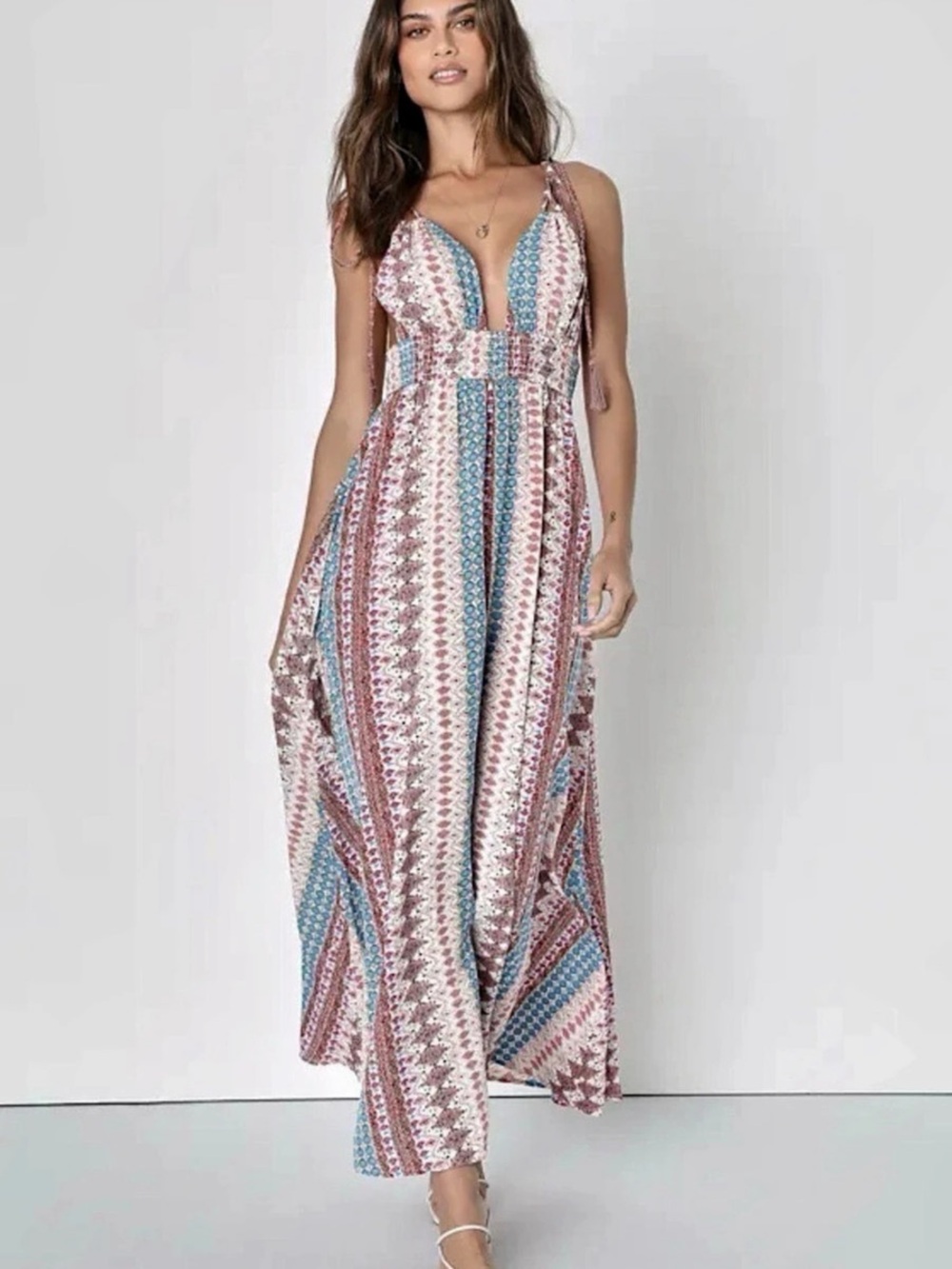 Lulus Geometric Maxi Dress in Pink & Blue Size Small Like New